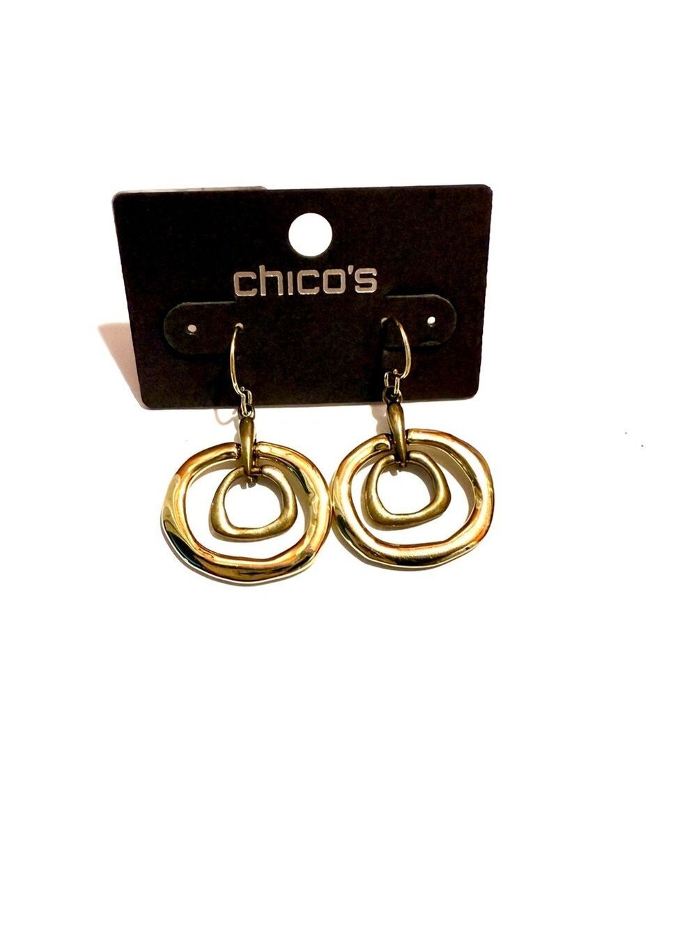 CHICO’S Hammered Gold-Tone Double Dangle Earrings | NWT
